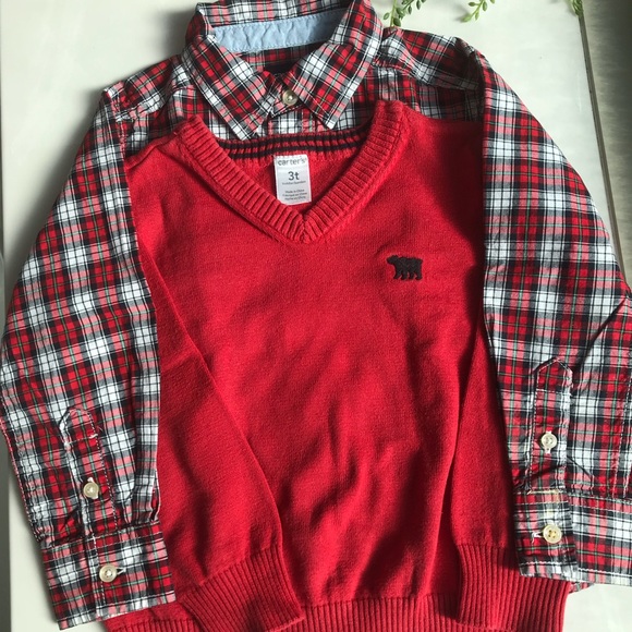 Boys 3T Red Plaid Shirt-Sweater set. - Picture 10 of 13